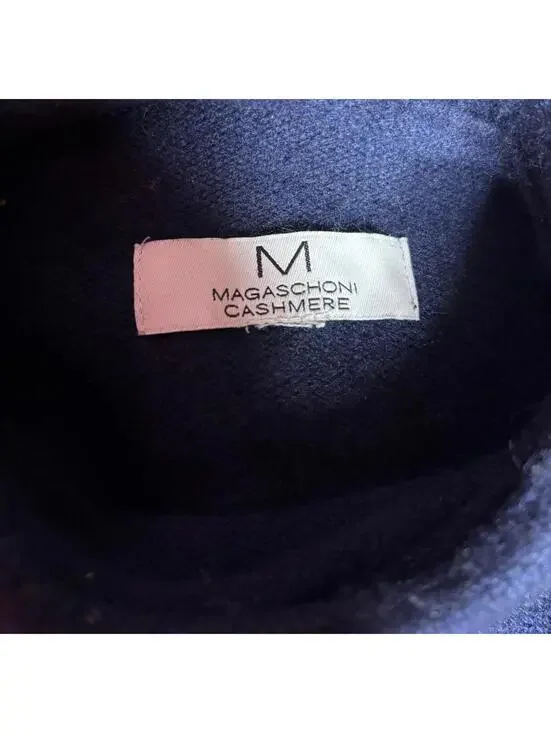 Magaschoni Cashmere Knit Funnel Neck Sweater Striped Blue Camel Soft Womens - M - Picture 4 of 7